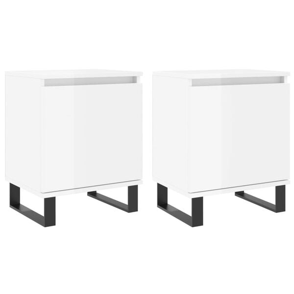 vidaXL Bedside Cabinet Set of 2 High gloss white Engineered wood Small