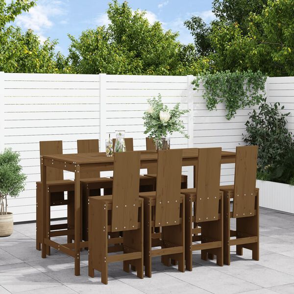 vidaXL Garden Bar Set Honey brown Solid pine wood Fits 8 people Footrest