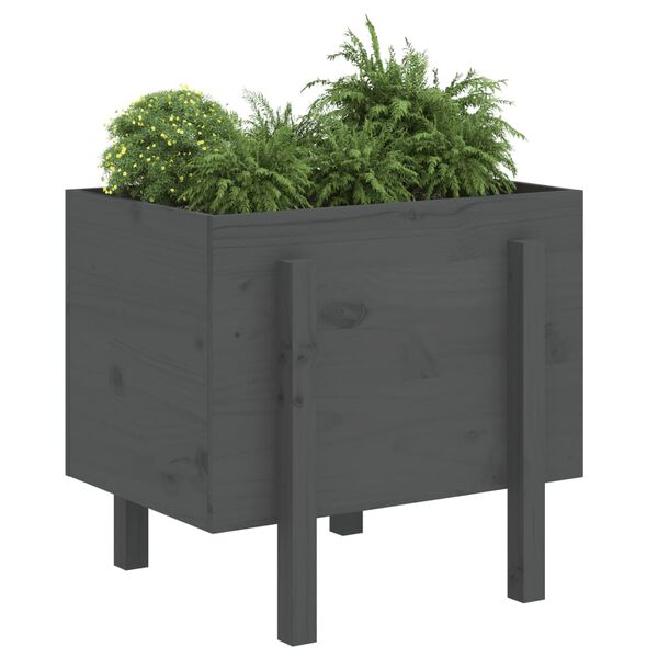 vidaXL Garden Planter Grey Solid pinewood Large Decorative Inlays