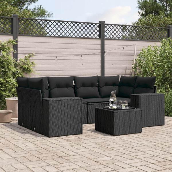 vidaXL Garden Sofa Set Black PE rattan, powder-coated steel, tempered glass
