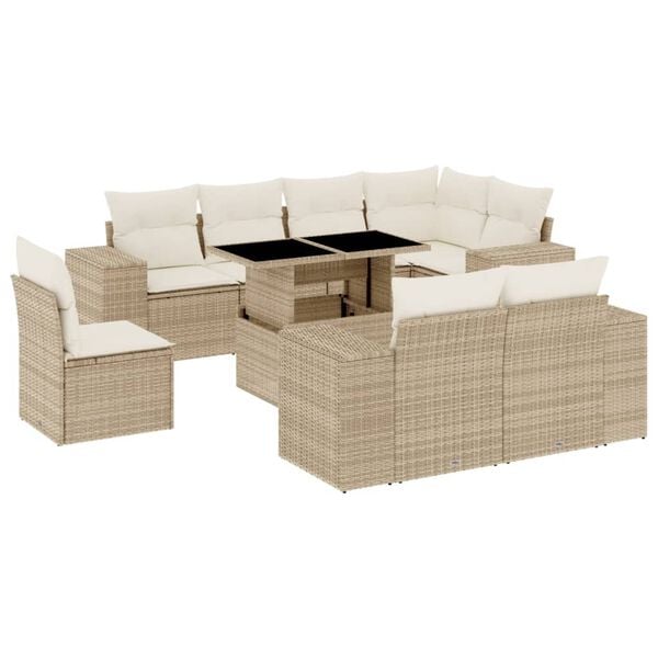 vidaXL Garden Sofa Set Beige PE Rattan Large Modular Garden Sofa Set