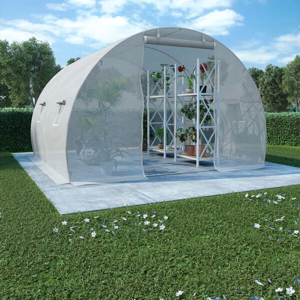 vidaXL Greenhouse White Polyethylene mesh fabric and galvanized steel