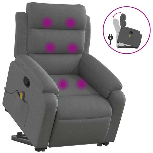 vidaXL Stand Up Massage Recliner Chair Dark Grey Polyester, Metal, Plywood