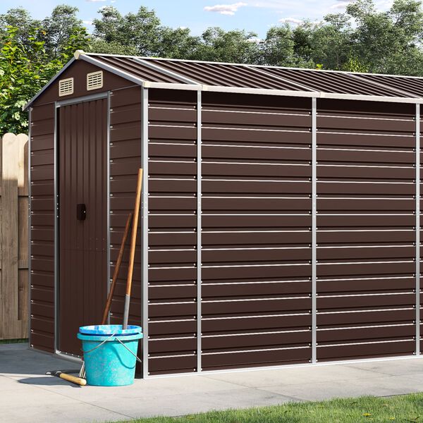 vidaXL Garden Shed Brown Galvanized Steel Large Garden Shed