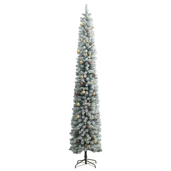 vidaXL Slim Christmas Tree 300 LEDs & Ball Set & Flocked Snow 118.1"
