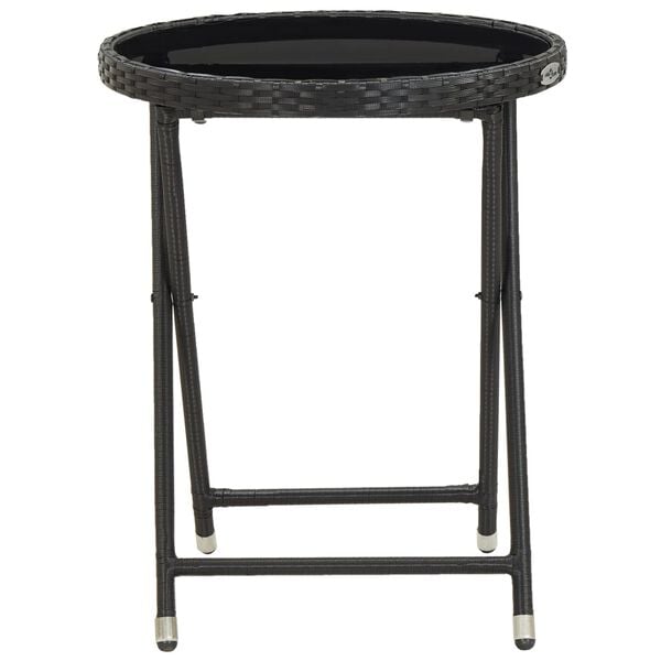 vidaXL Tea Table Black PE rattan, powder-coated steel, tempered glass