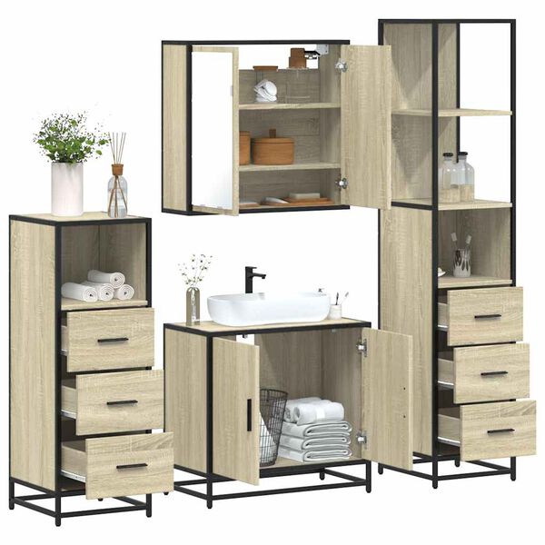 vidaXL Bathroom Furniture Set Sonoma oak Engineered wood, metal