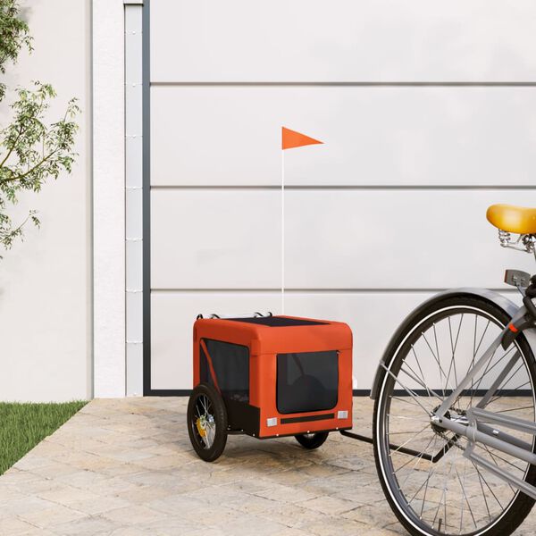vidaXL Pet Bike Trailer Orange and Black Oxford Fabric, Iron, PVC Small