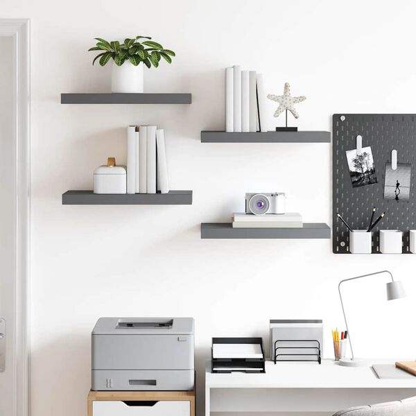 vidaXL Wall Shelf Set of 4 Glossy grey Honeycomb MDF, Metal