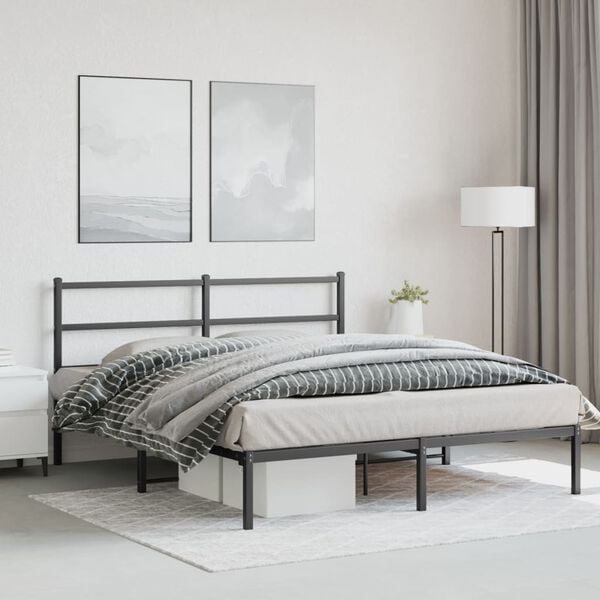 vidaXL Bed Frame Black Powder-Coated Steel 59x79 in King Size Bed Frame