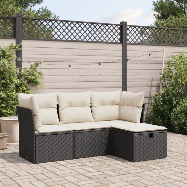 vidaXL Garden Sofa Set Black and cream PE rattan, powder-coated steel