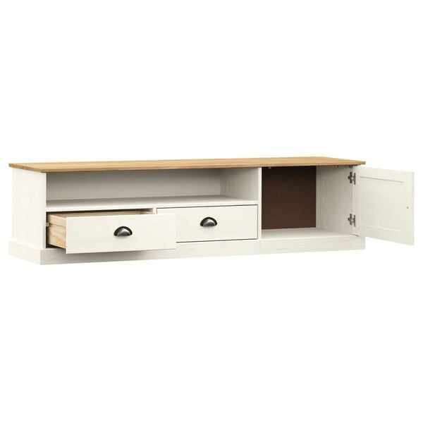 vidaXL TV Cabinet White Solid pine wood, engineered wood, metal