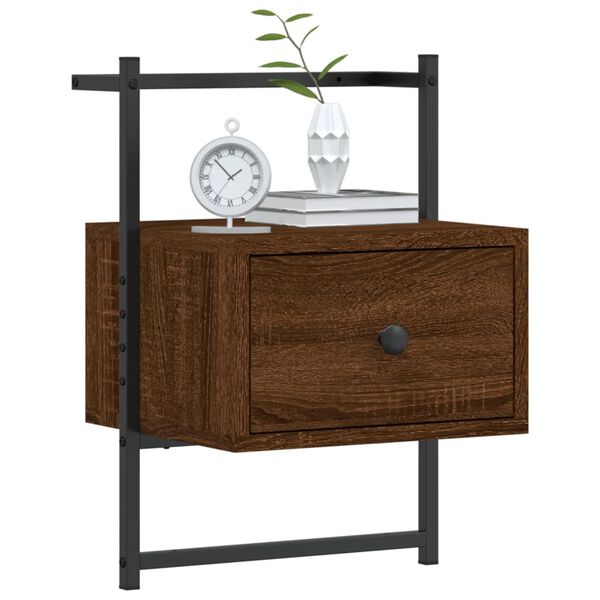 vidaXL Bedside Cabinet Set of 2 Brown oak Engineered wood, metal Compact