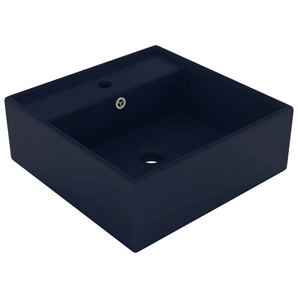 vidaXL Luxury Basin Overflow Square Matt Dark Blue 16.1x16.1" Ceramic