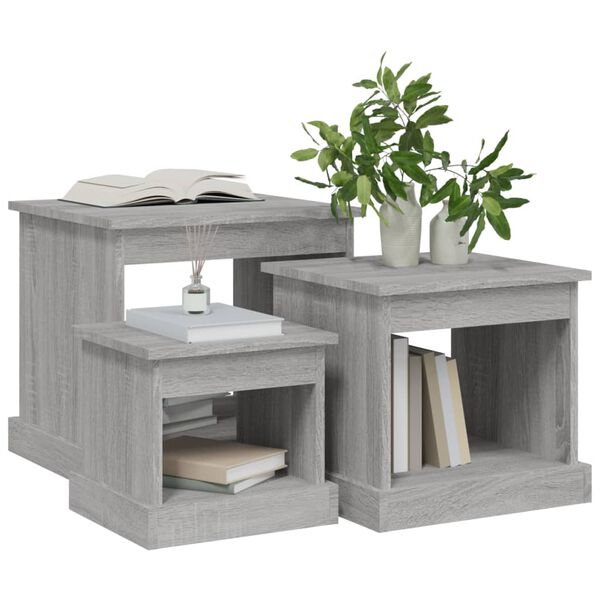 vidaXL Coffee Table Set of 3 Grey sonoma Engineered wood Stackable