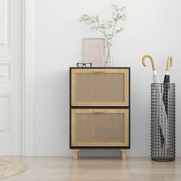vidaXL Shoe Cabinet Black and Natural Rattan