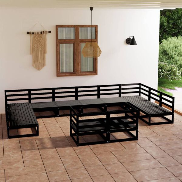 vidaXL Garden Lounge Set Black Solid Pinewood Large Modular