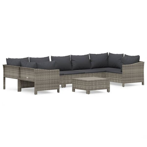 vidaXL Garden Lounge Set Gray PE rattan, Powder-coated steel Large