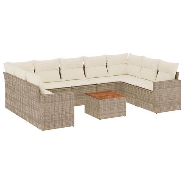 vidaXL Garden Sofa Set Beige PE Rattan 10 Piece Modular