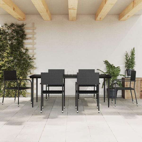 vidaXL Garden Dining Set Black Poly Rattan, Steel, Tempered Glass Large