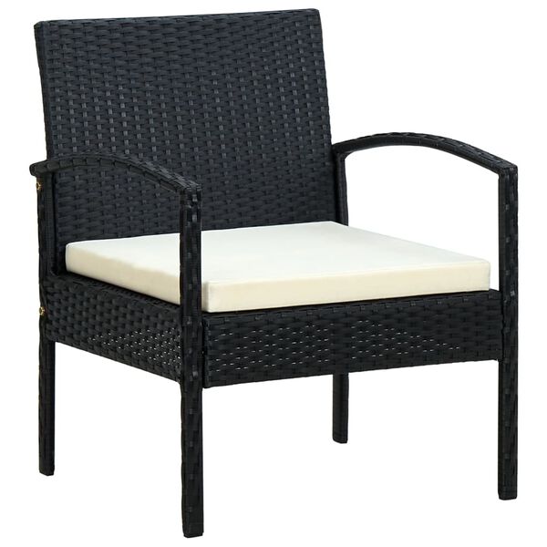 vidaXL Garden Chair Poly rattan color: Black, Cushion color: Cream white