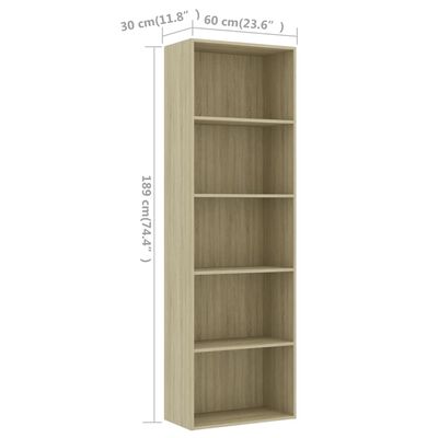 vidaXL 5-Tier Book Cabinet Sonoma Oak 23.6"x11.8"x74.4" Chipboard