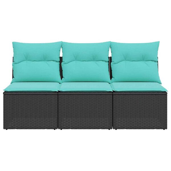 vidaXL Garden Sofa with Cushion 7 pcs Black and turquoise Poly rattan