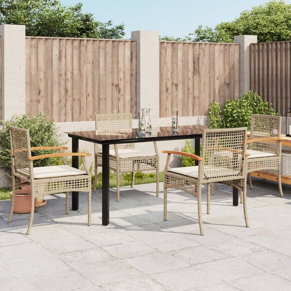 vidaXL Garden Dining Set Black table, Beige chairs, Cream white cushions