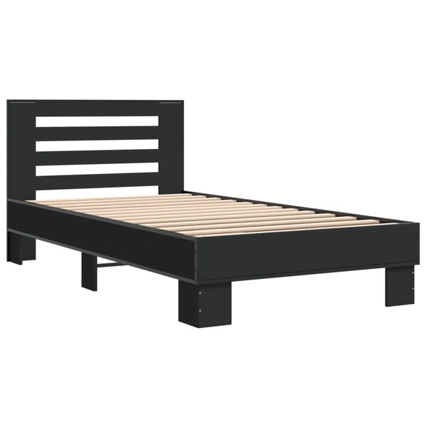 vidaXL Bed Frame Black Engineered wood, Metal, Plywood Twin Bed Frame