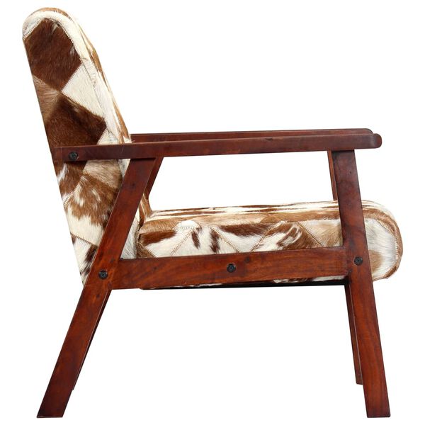 vidaXL Armchair White and Brown Goat Leather, Acacia Wood Standard