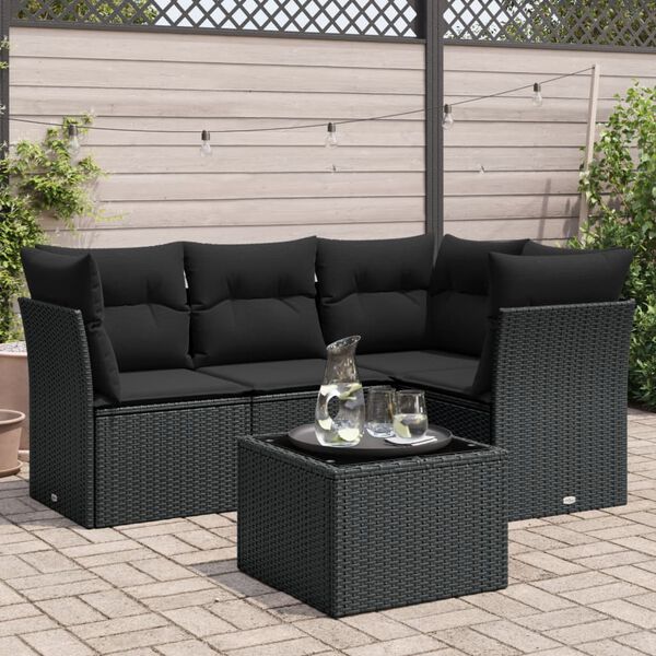 vidaXL Garden Sofa Set Black PE Rattan, tempered glass, foam, cotton fiber