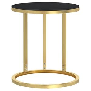 vidaXL Stylish Side Table Gold and Black Tempered Glass 17.7 in Diameter