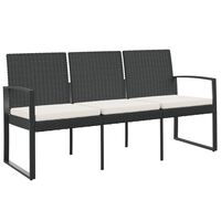 vidaXL 3-Seater Patio Bench with Cushions Black PP Rattan