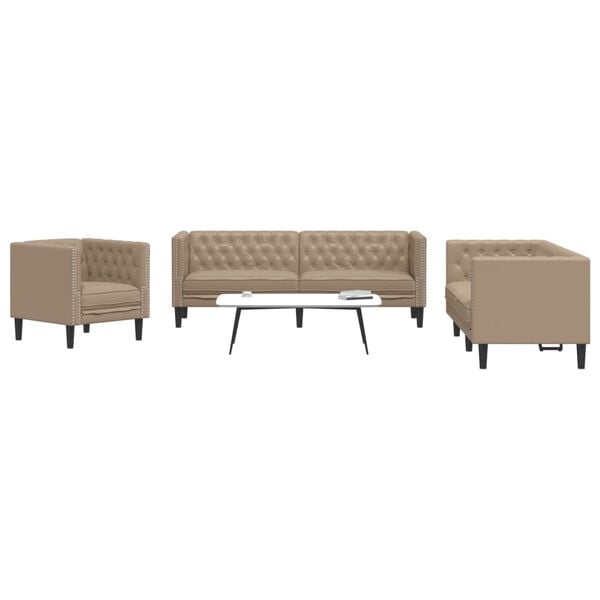 vidaXL 3 Piece Chesterfield Sofa Set Cappuccino Faux Leather
