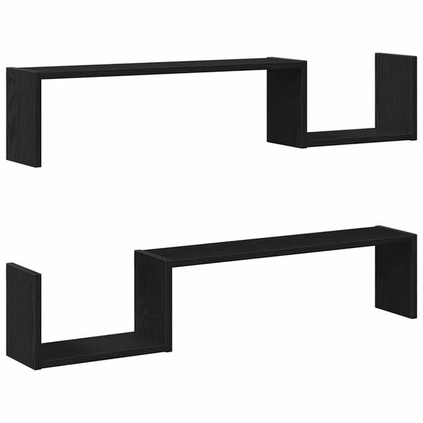 vidaXL Wall Shelf with Shelf 2 pcs Black Oak 39.37 x 5.91 x 7.87 in