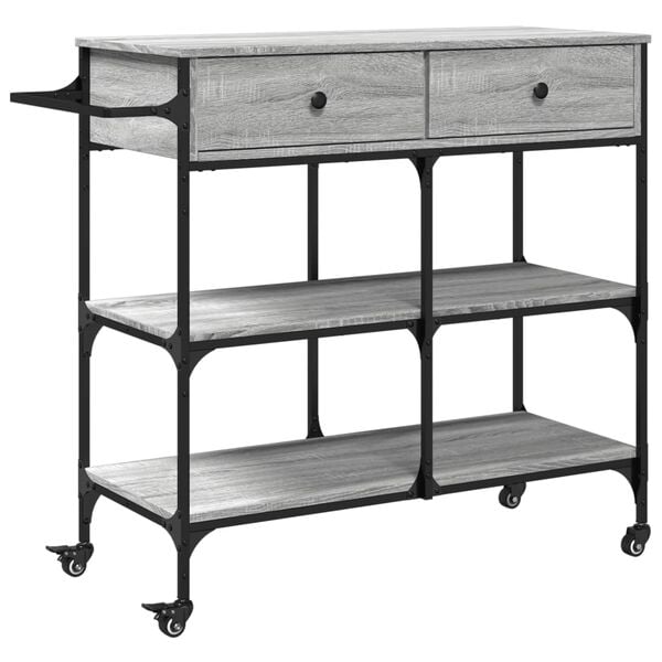 vidaXL Kitchen Trolley Gray Sonoma 41.3"x16.5"x37.4" Engineered Wood