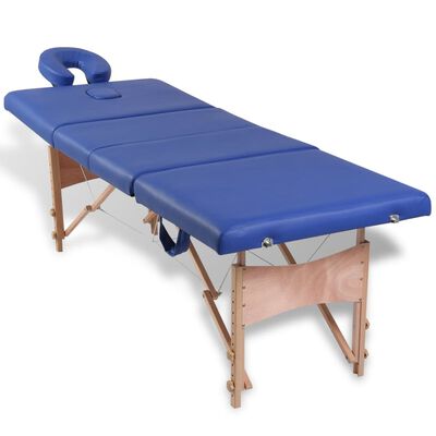 vidaXL Blue Foldable Massage Table 4 Zones with Wooden Frame