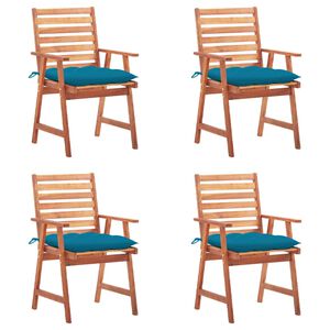 vidaXL Patio Chair Set of 4 Natural Wood, Blue Cushions