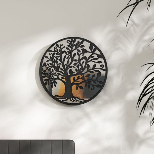 vidaXL Mirror Black Iron and glass 23.6 in diameter Decorative Inlays