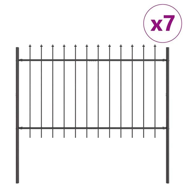 vidaXL Garden Fence 7 pcs Grey 39.04 x 3.28 ft Powder-coated Steel