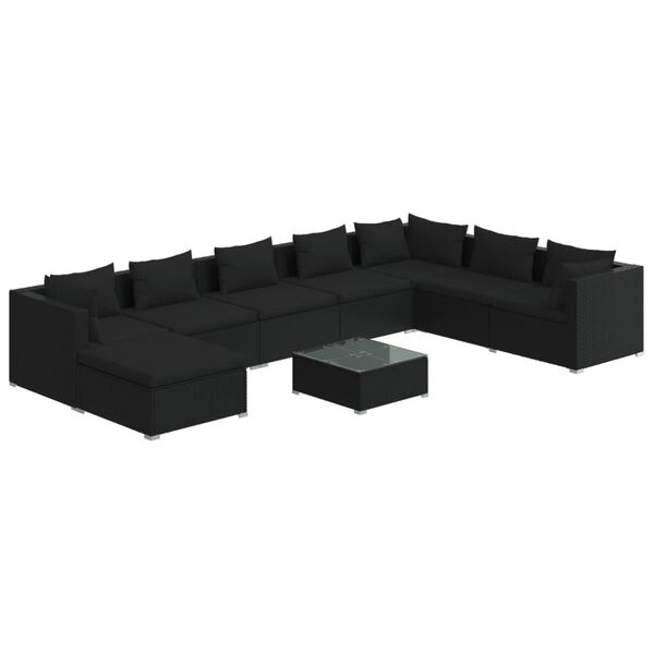 vidaXL Garden Lounge Set Black PE rattan Large Modular