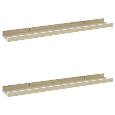 vidaXL Wall Shelves 2 pcs White and Sonoma Oak 23.6"x3.5"x1.2"