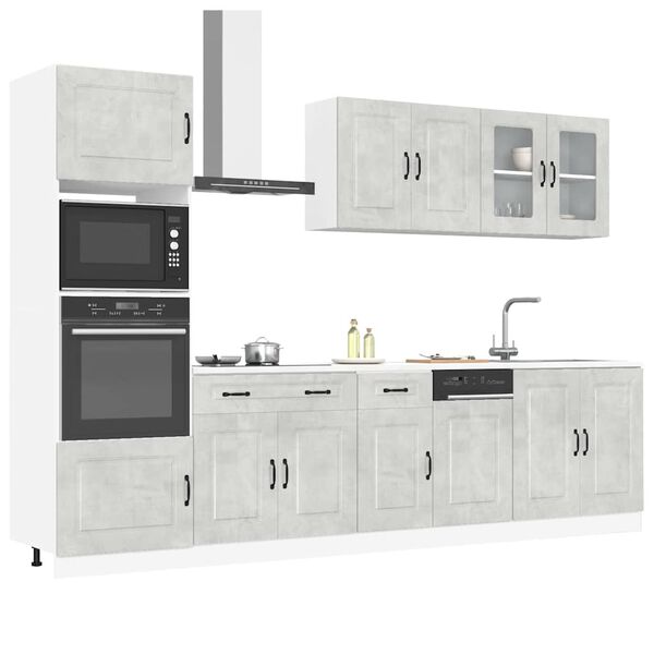vidaXL Kitchen Cabinet Set Concrete Grey Engineered wood and glass