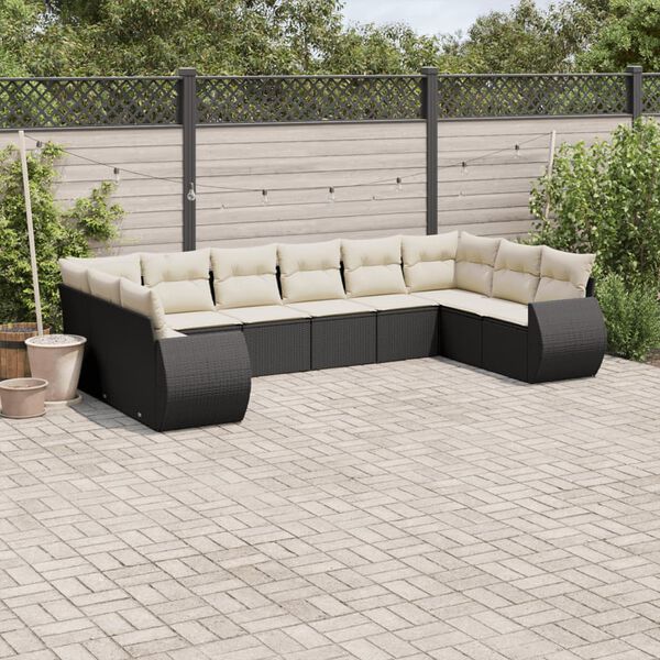 vidaXL Garden Sofa Set Black PE Rattan, Powder-Coated Steel Large