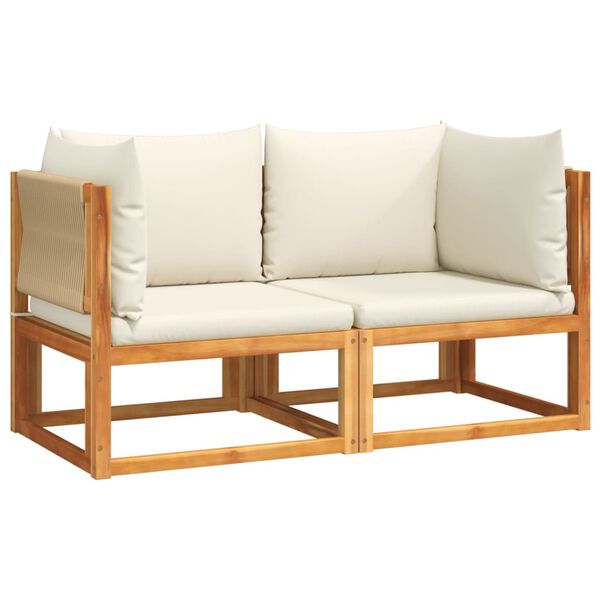 vidaXL Garden Sofas Corner with Cushions 2 pcs Wood Acacia&Rope