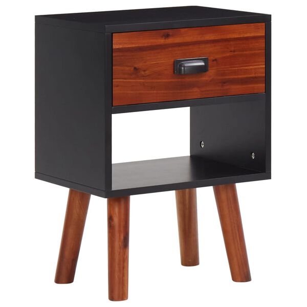vidaXL Bedside Cabinet Set of 2 Black and brown Solid acacia wood and MDF