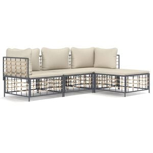 vidaXL Garden Lounge Set Anthracite Poly rattan, powder-coated steel, fabric