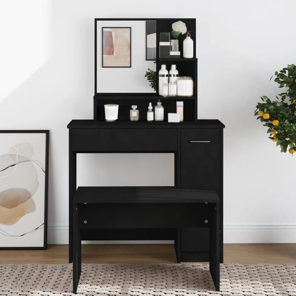vidaXL Dressing Table Black Engineered wood 34.1 x 13.8 x 53.5 in