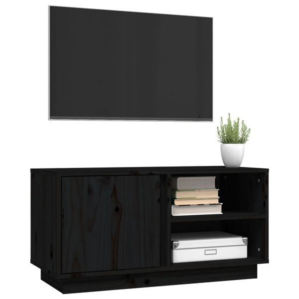 vidaXL TV Cabinet Black Solid Pine Wood Medium TV Cabinet Rectangular