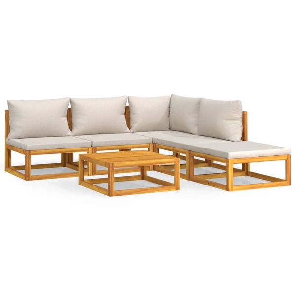 vidaXL Garden Lounge Set Light Grey Solid Acacia Wood 6 Piece Set